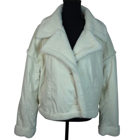 Hollister by Abercrombie Cream Faux Suede Cropped Jacket Sherpa Shearling  XL - Picture 1 of 8